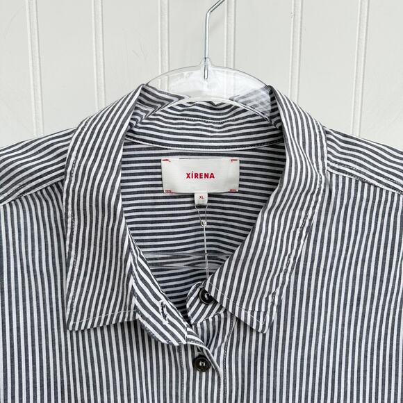 Xirena Lynden White Grey Striped Cotton Button Down Blouse Shirt XL Collar Chic - Picture 2 of 8